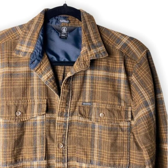 Volcom Mens Brown Plaid Classic Fit Button Up Long Sleeve Shirt - Picture 3 of 8
